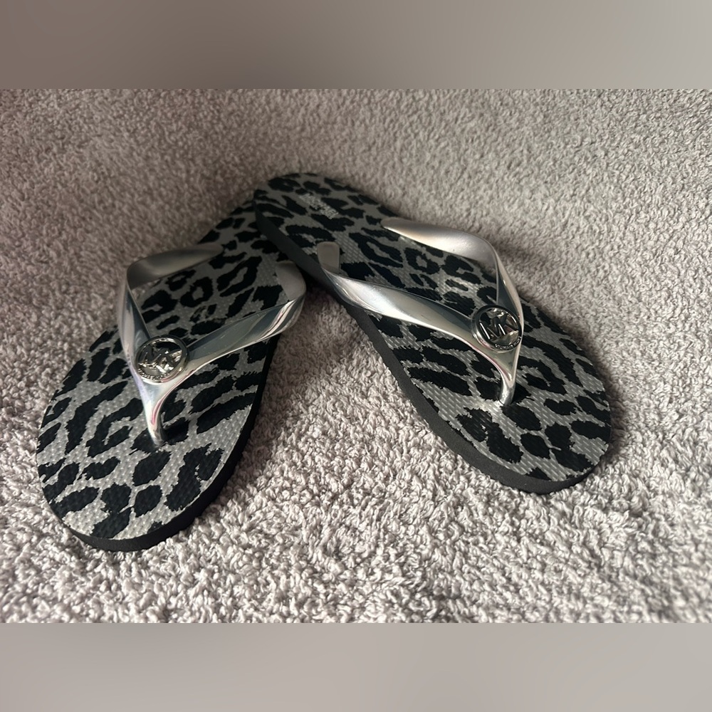Michael Kors Silver and Black Animal Print Sandals